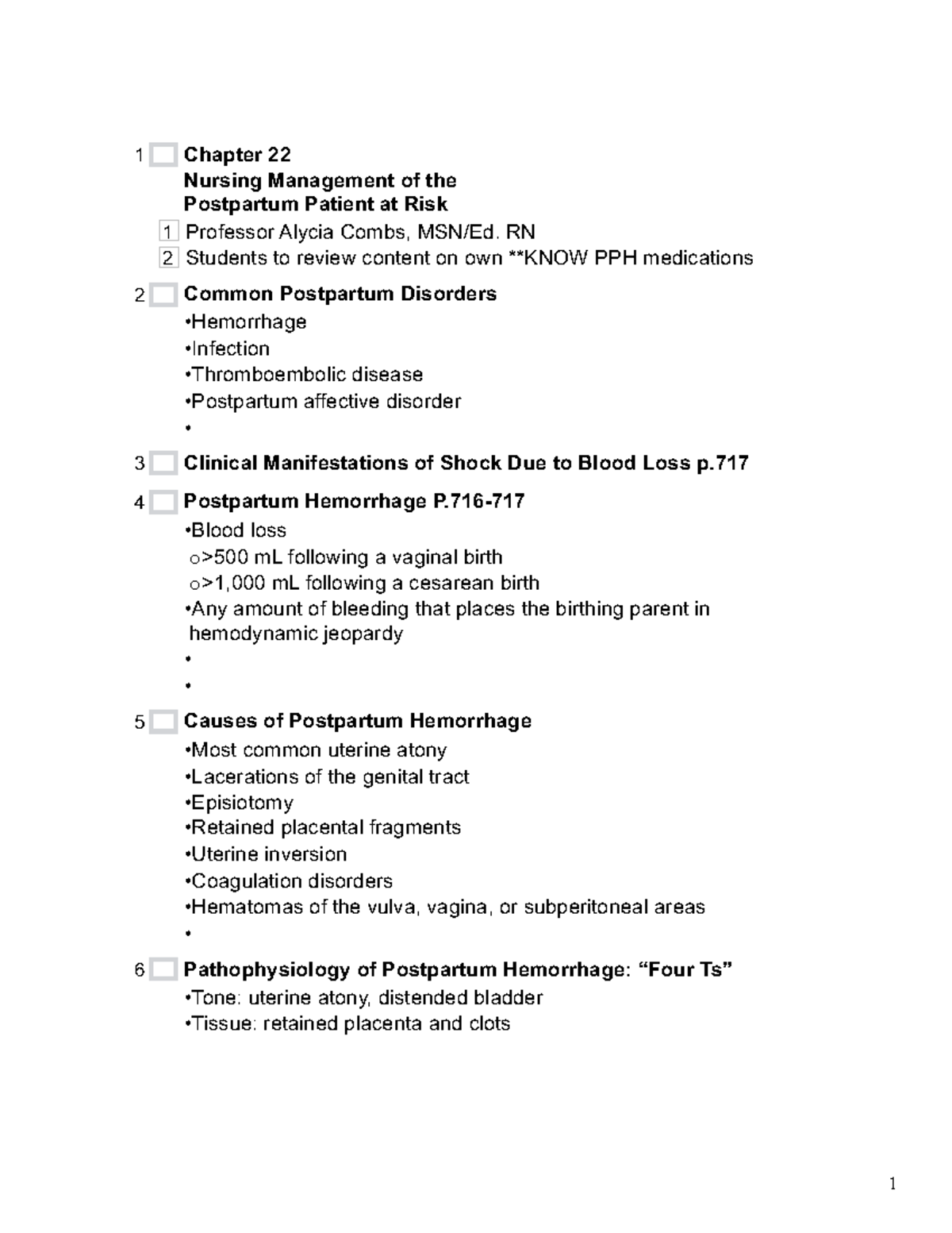 Nursing Management of Postpartum Patients at Risk (Nursing 101) - 1 ...