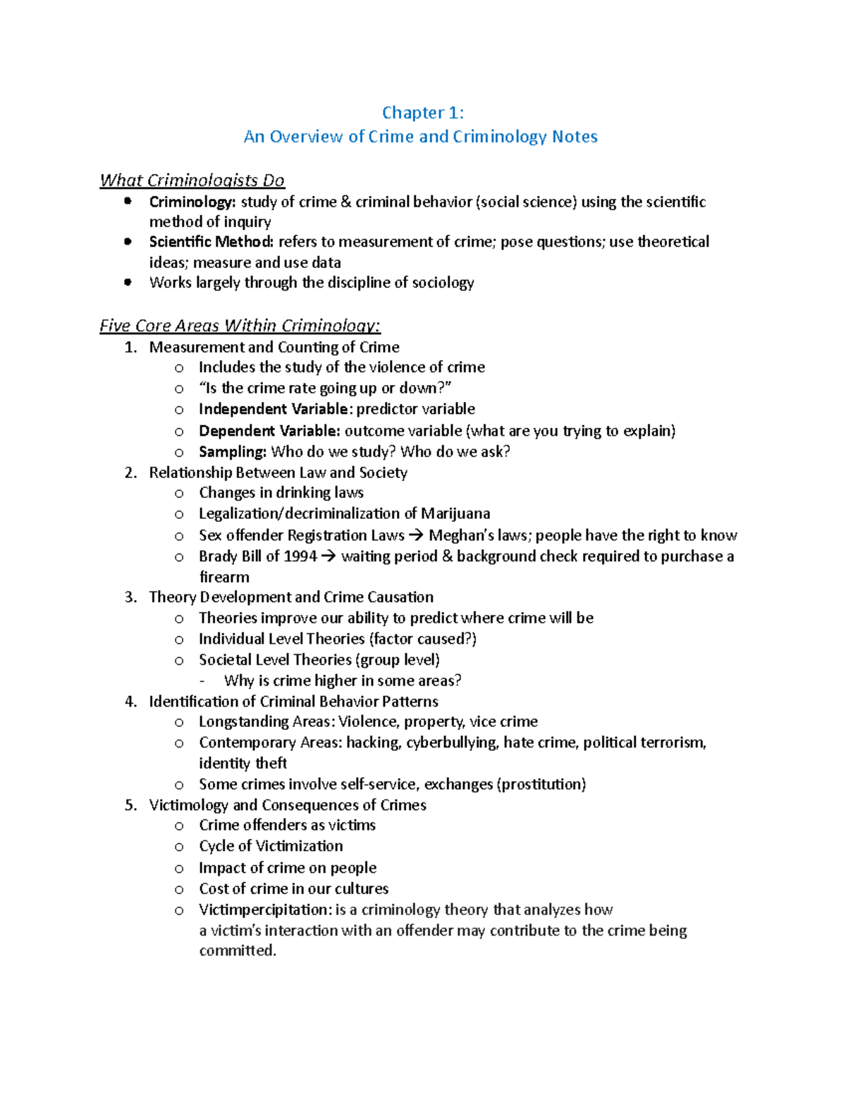Chapter 1 CRIM - Lecture notes 1 - Chapter 1: An Overview of Crime and ...