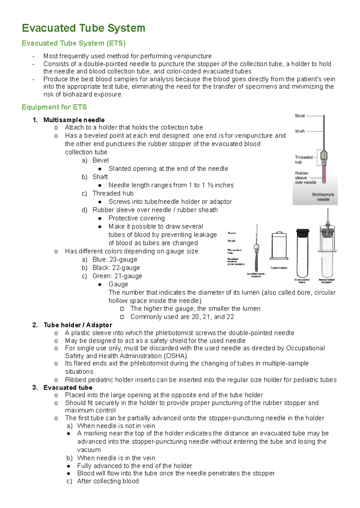 PRE-Final Lab Notes on Evacuated Tube System (ETS) Techniques - Studocu