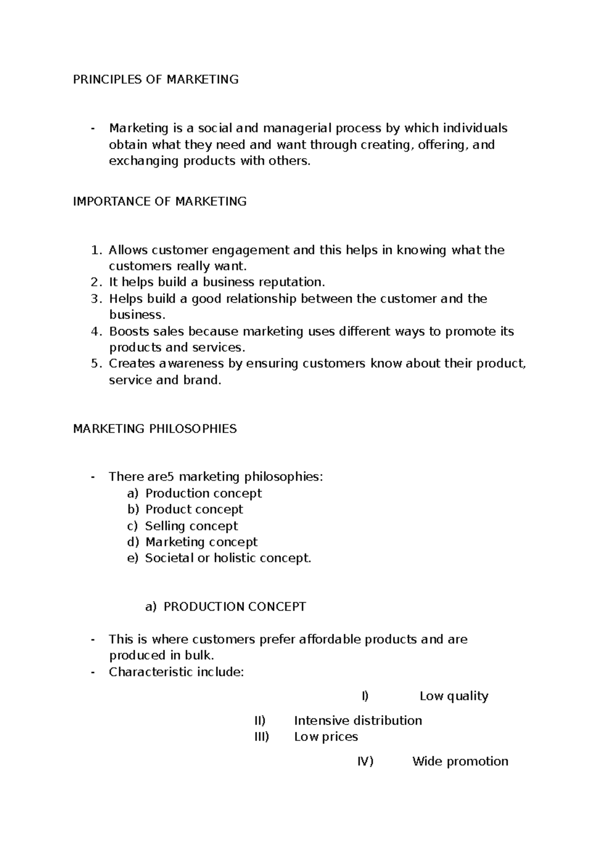 Document - Notes on principles of marketing - PRINCIPLES OF MARKETING ...