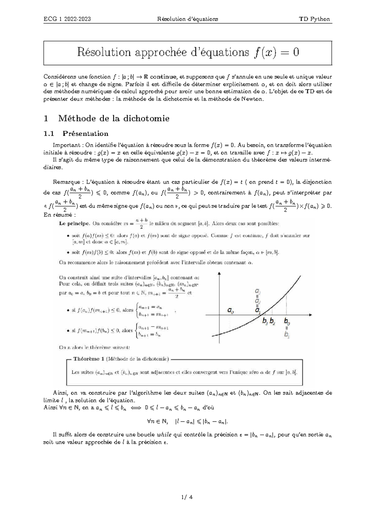 TP - Méthodes Numériques : Dichotomie et Newton 2022-2023 - Studocu