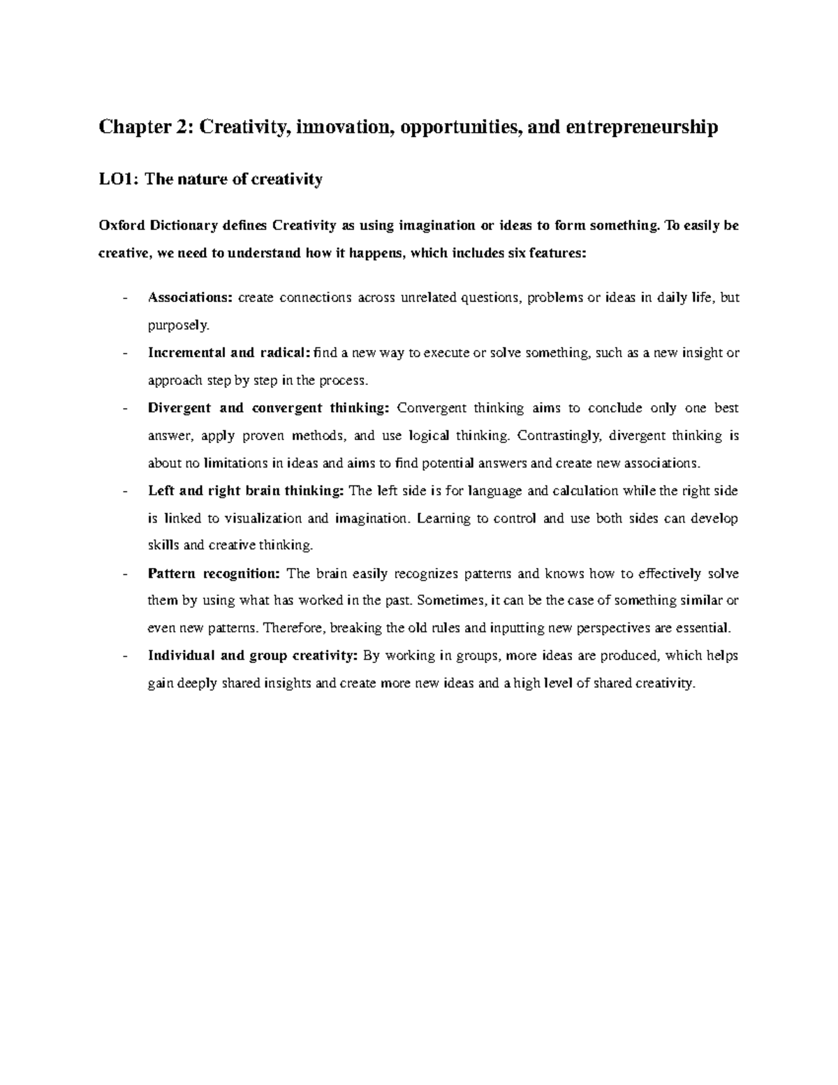 EIM chapter 2 reading summary - Chapter 2: Creativity, innovation ...