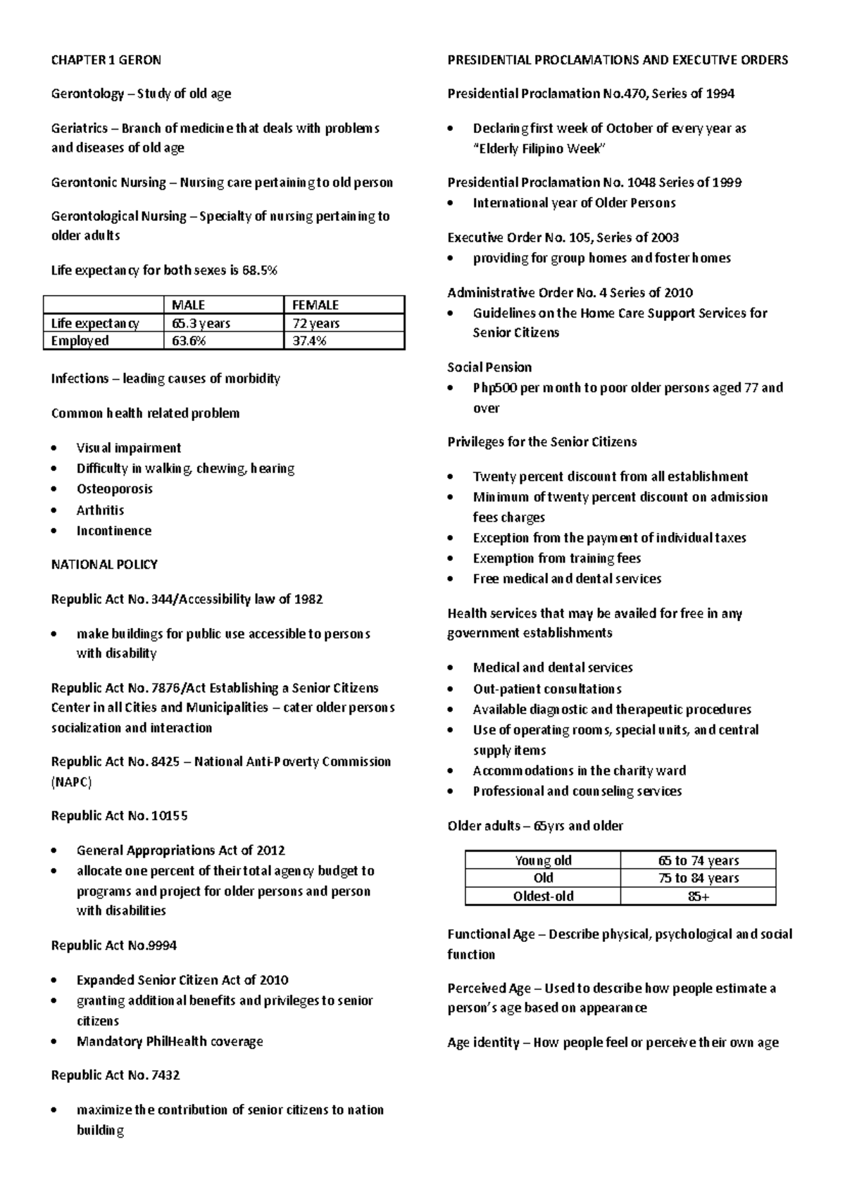 GERON 1: Comprehensive Study Notes on Gerontology and Aging - Studocu