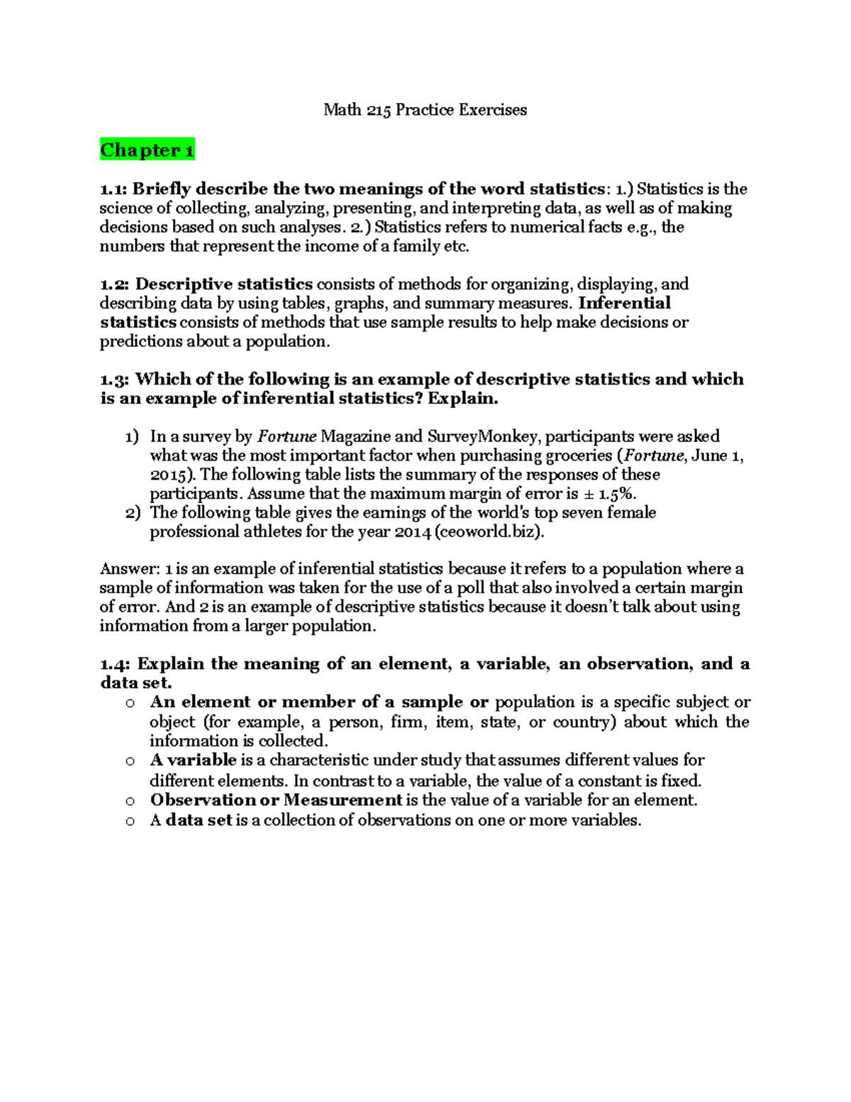 Math 215 Practice Exercises: Chapters 1 to 4 Overview - Studocu