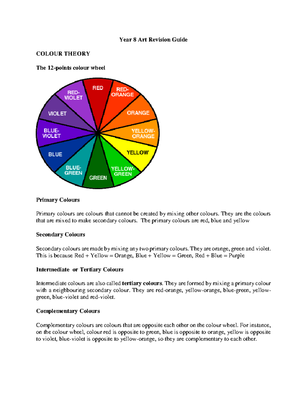 Year 8 Art Revision Guide: Colour Theory & Design Principles - Studocu