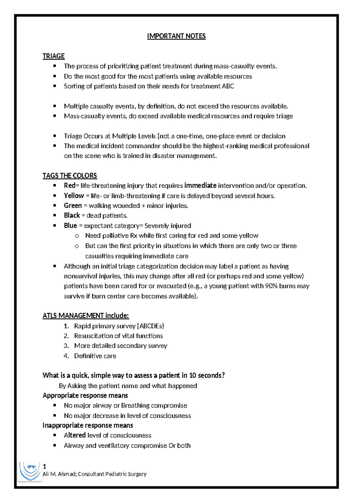 ATLS 05: Essential Trauma Management and Triage Notes - Studocu