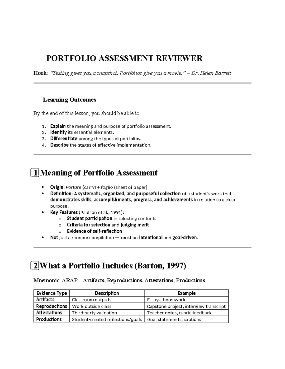 Portfolio Assessment Review (EDU 101): Key Concepts & Implementation ...