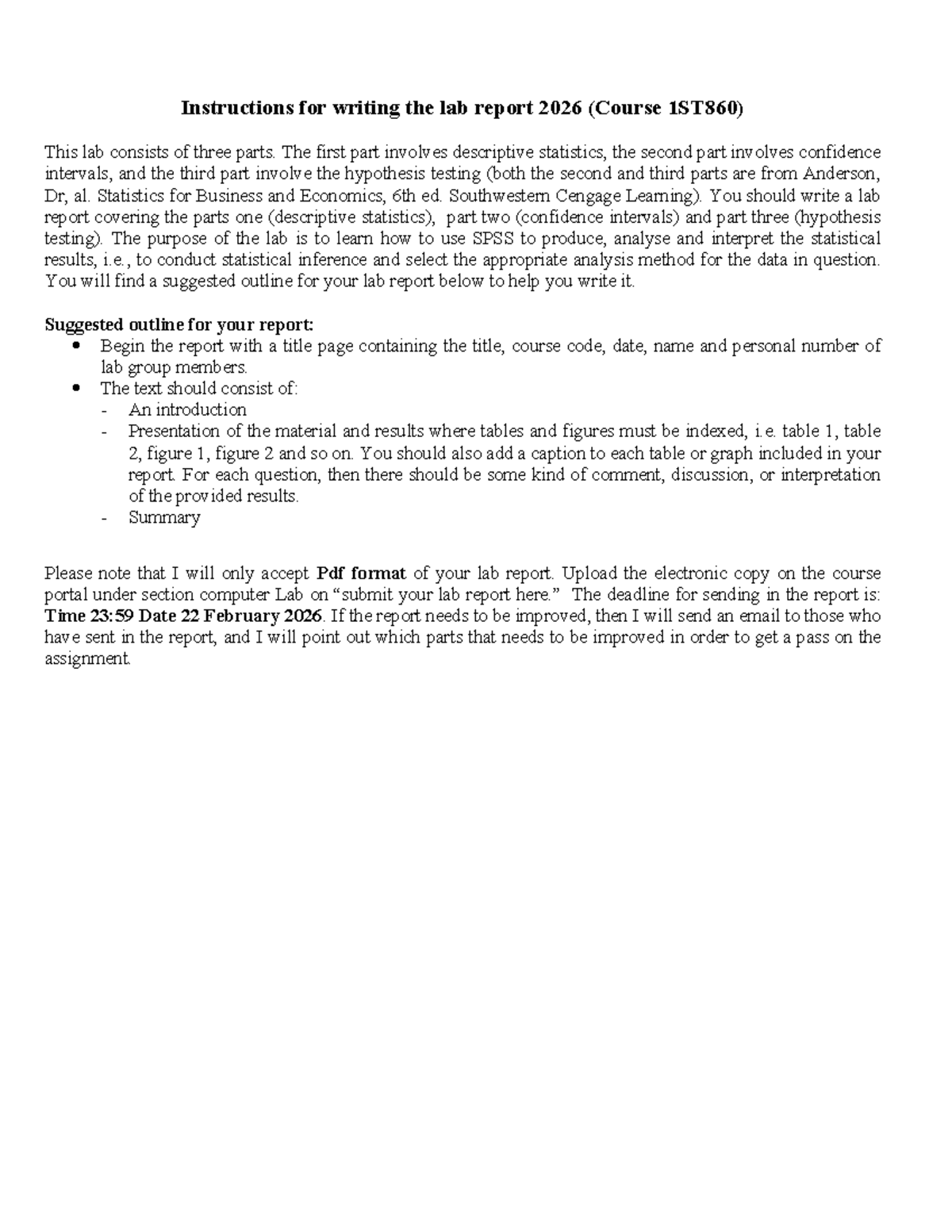 1ST860 Lab Report Instructions: Descriptive Stats, CI & Hypothesis ...