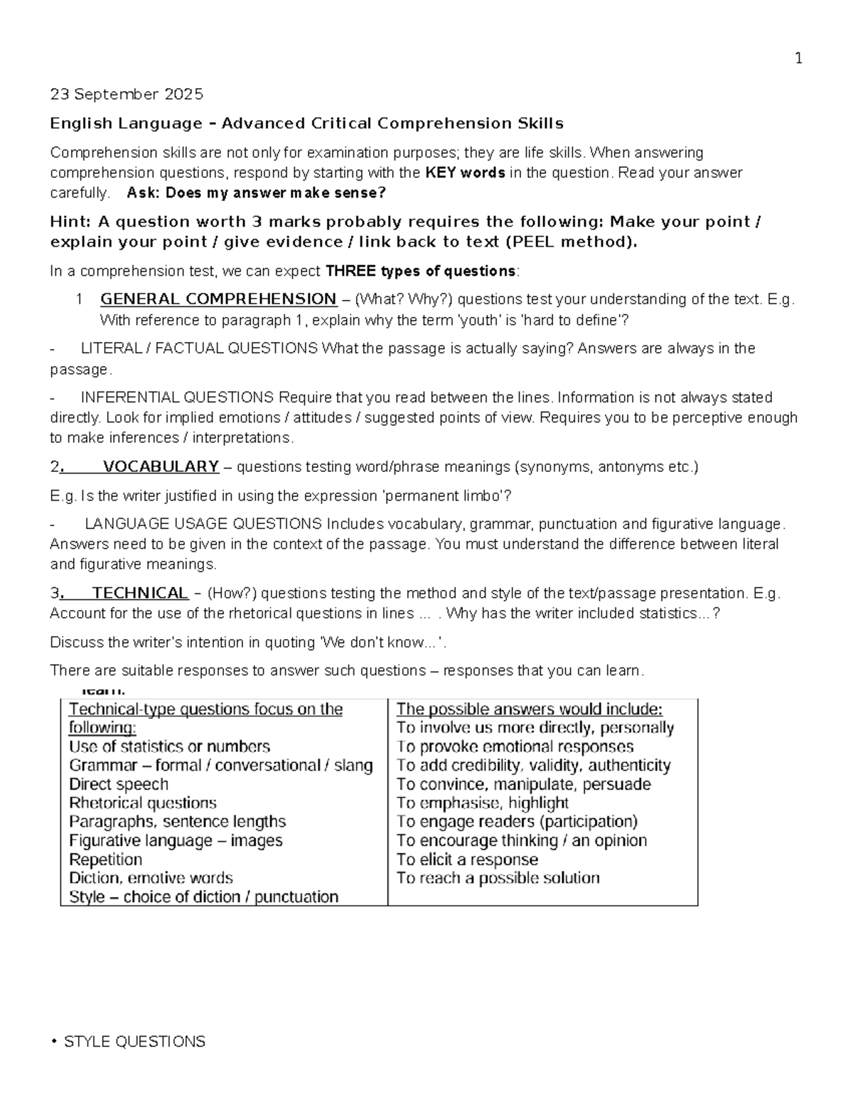 Advanced Comprehension Skills Guide for English Language (ENG 123 ...