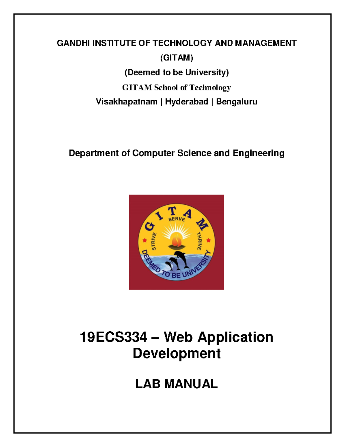 WAD Lab Manual (19ECS334) - Web Application Development - Studocu