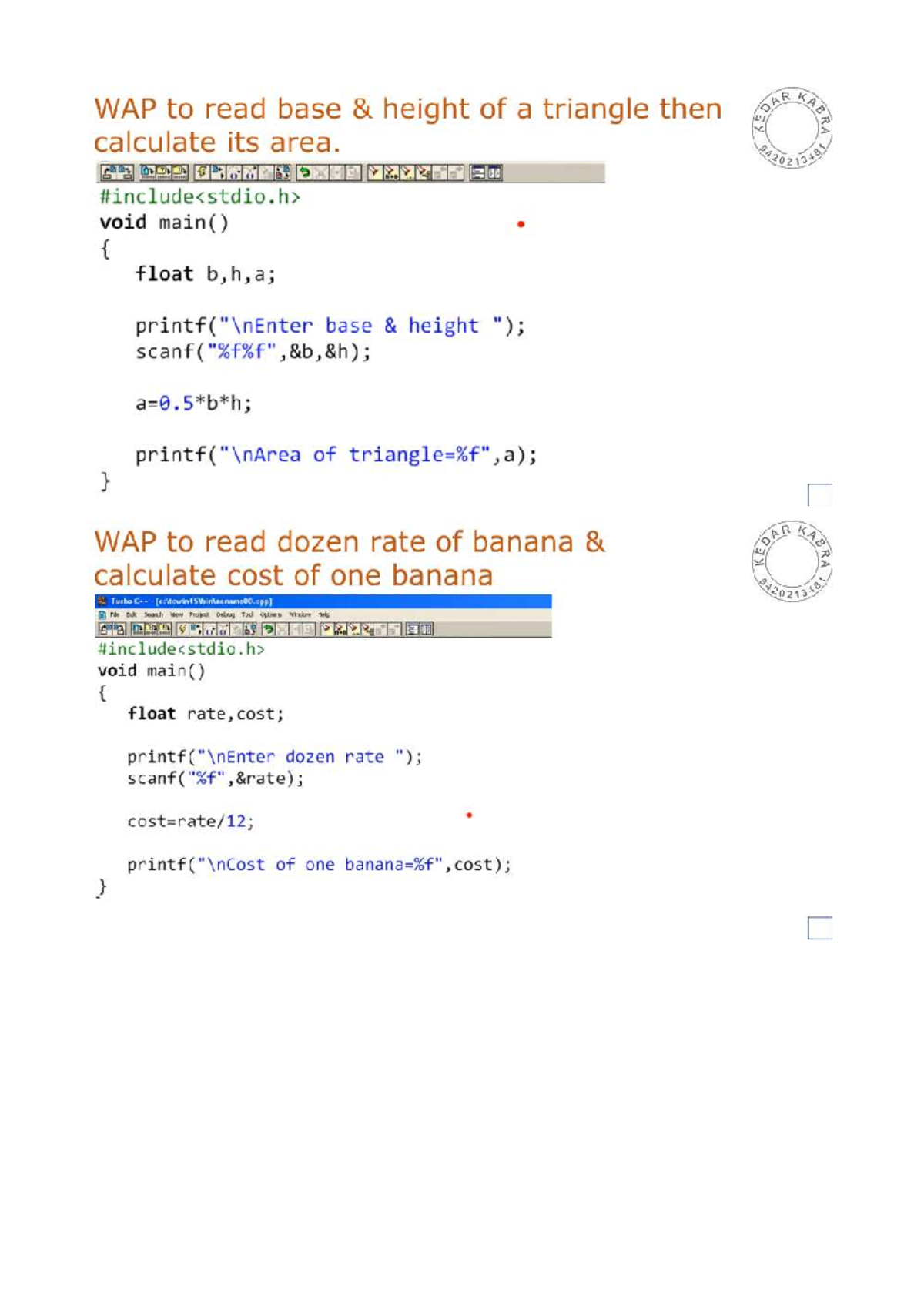 C-Programming 9 - Lecture 9: Triangle Area & Cost Calculations - Studocu