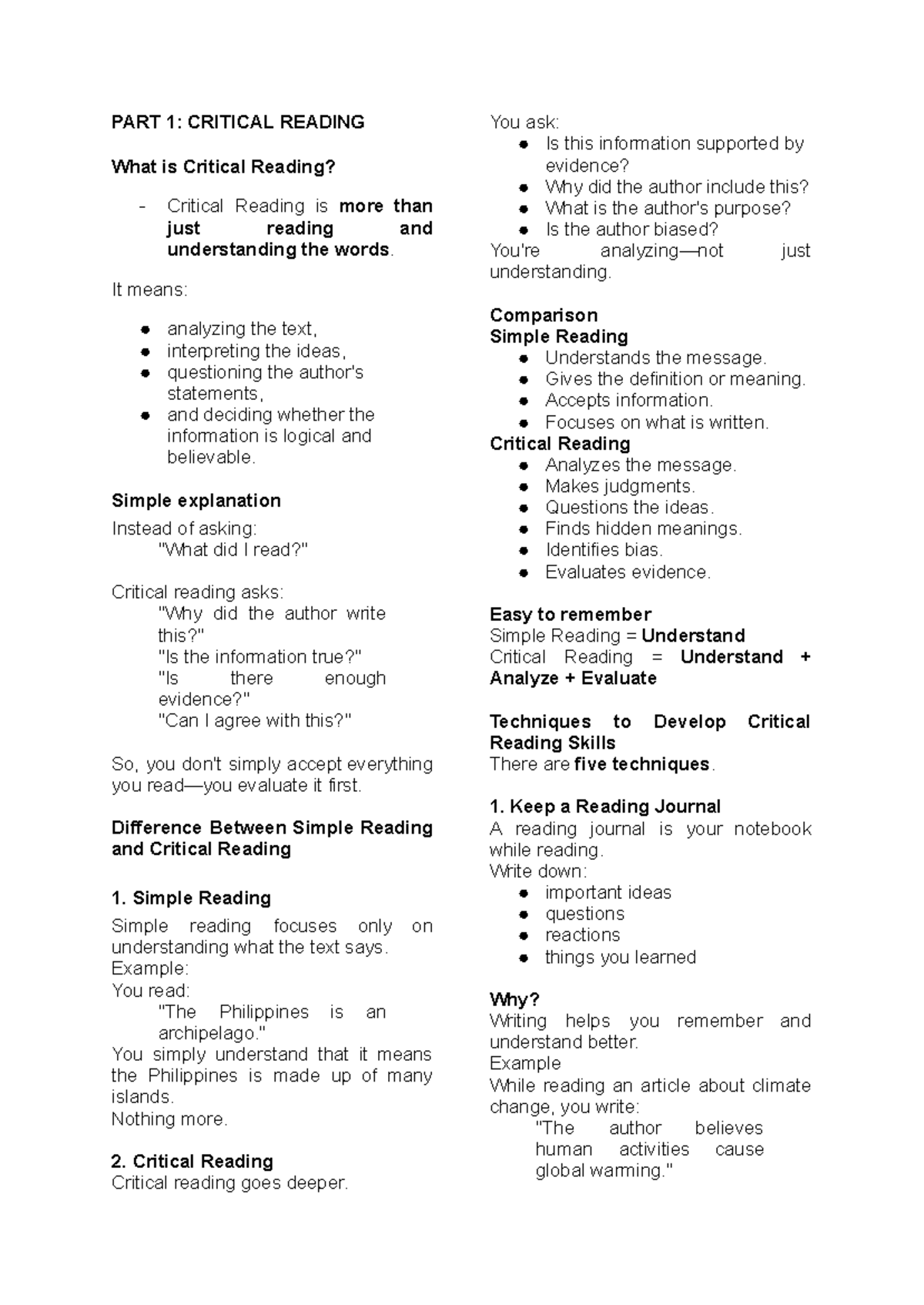 Critical Reading Techniques for Effective Analysis and Evaluation - Studocu
