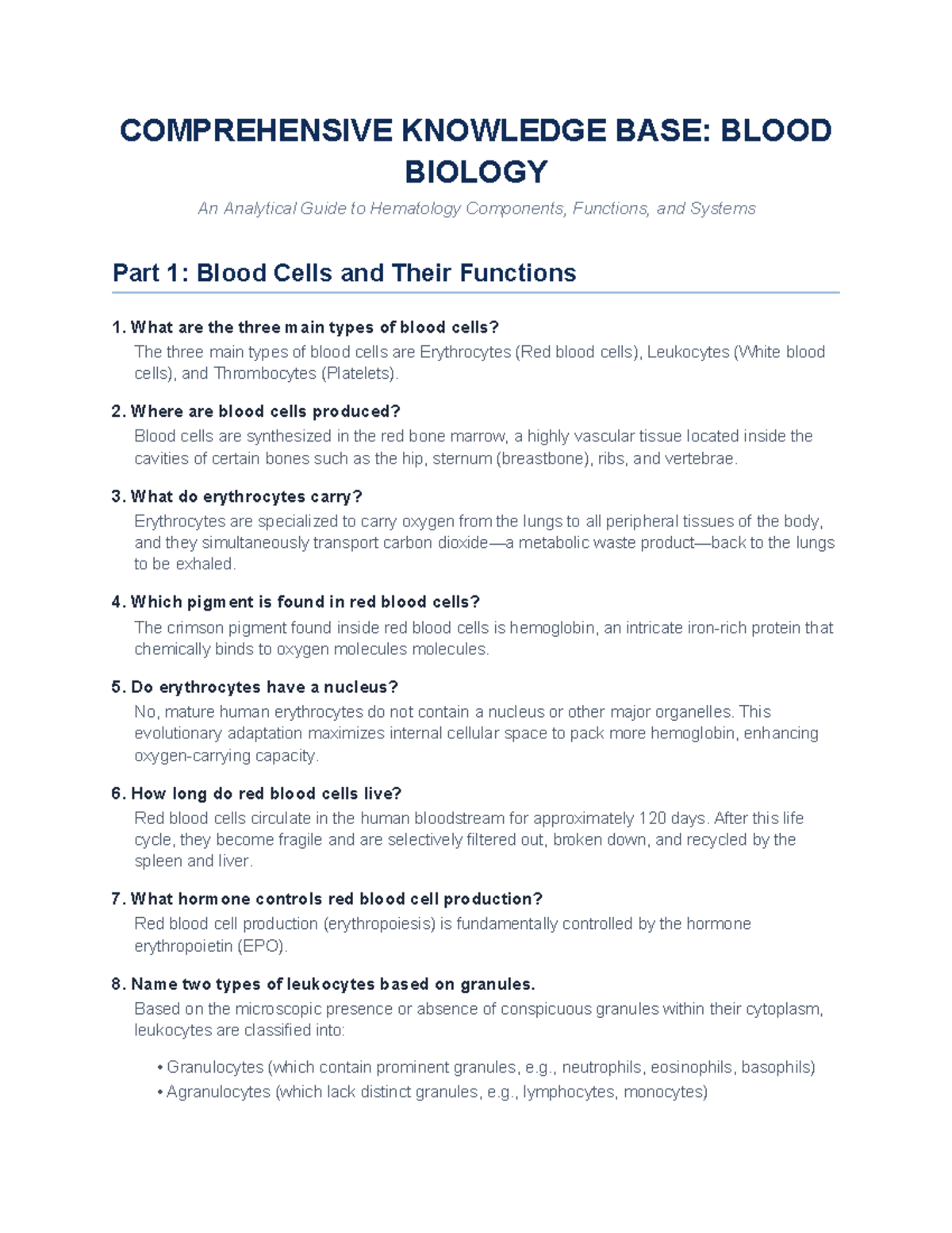 Blood Biology QA Guide: Hematology Components & Functions - Studocu