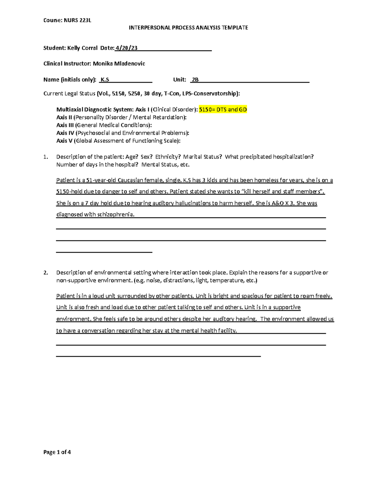 Interpersonal Process Analysis: Clinical Interaction Reflection - Unit ...