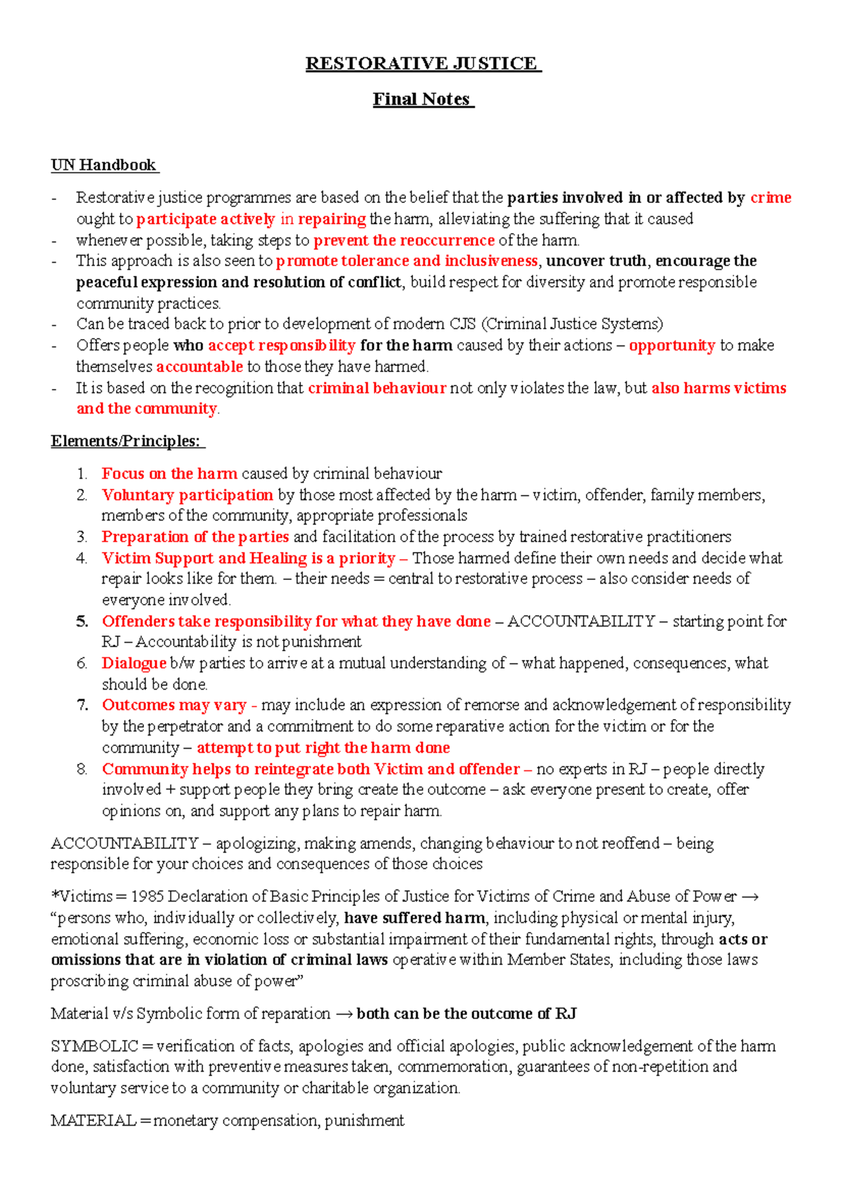 RJ Final Notes: Understanding Restorative Justice Principles and ...