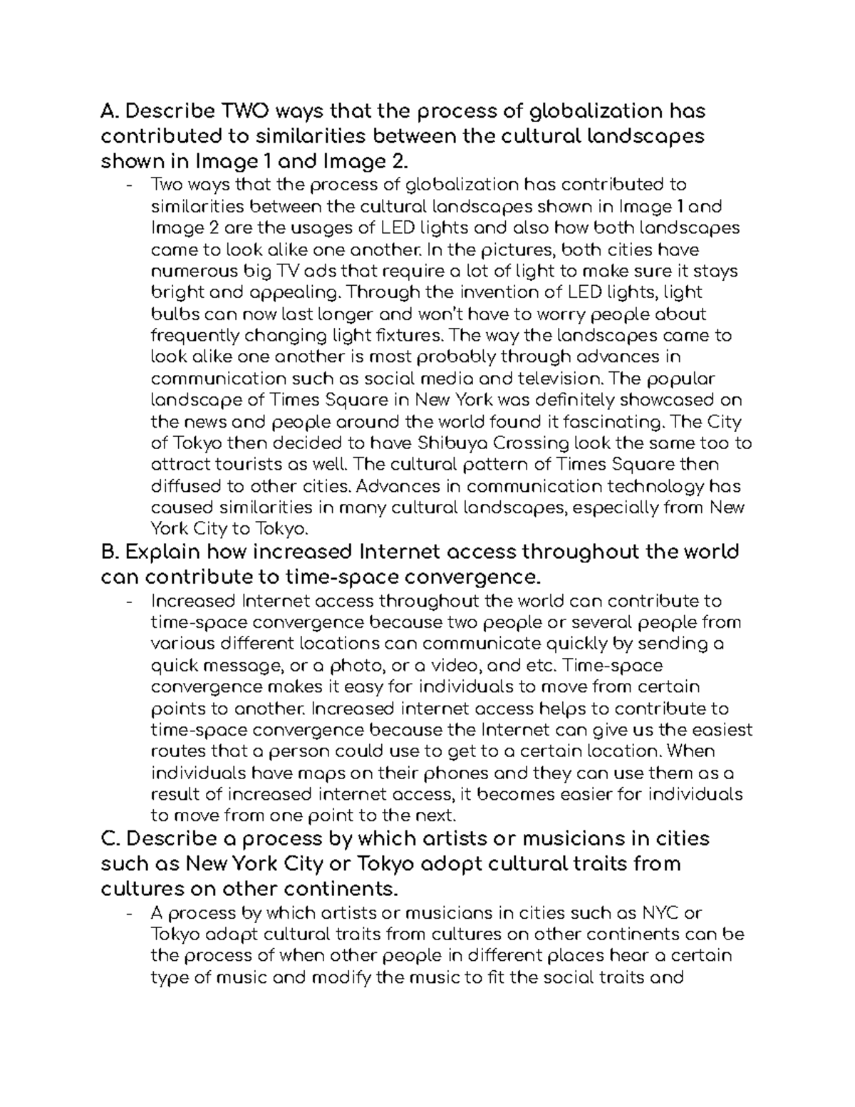 AP Hu G FRQ Globalization Impact on Cultural Landscapes - Studocu