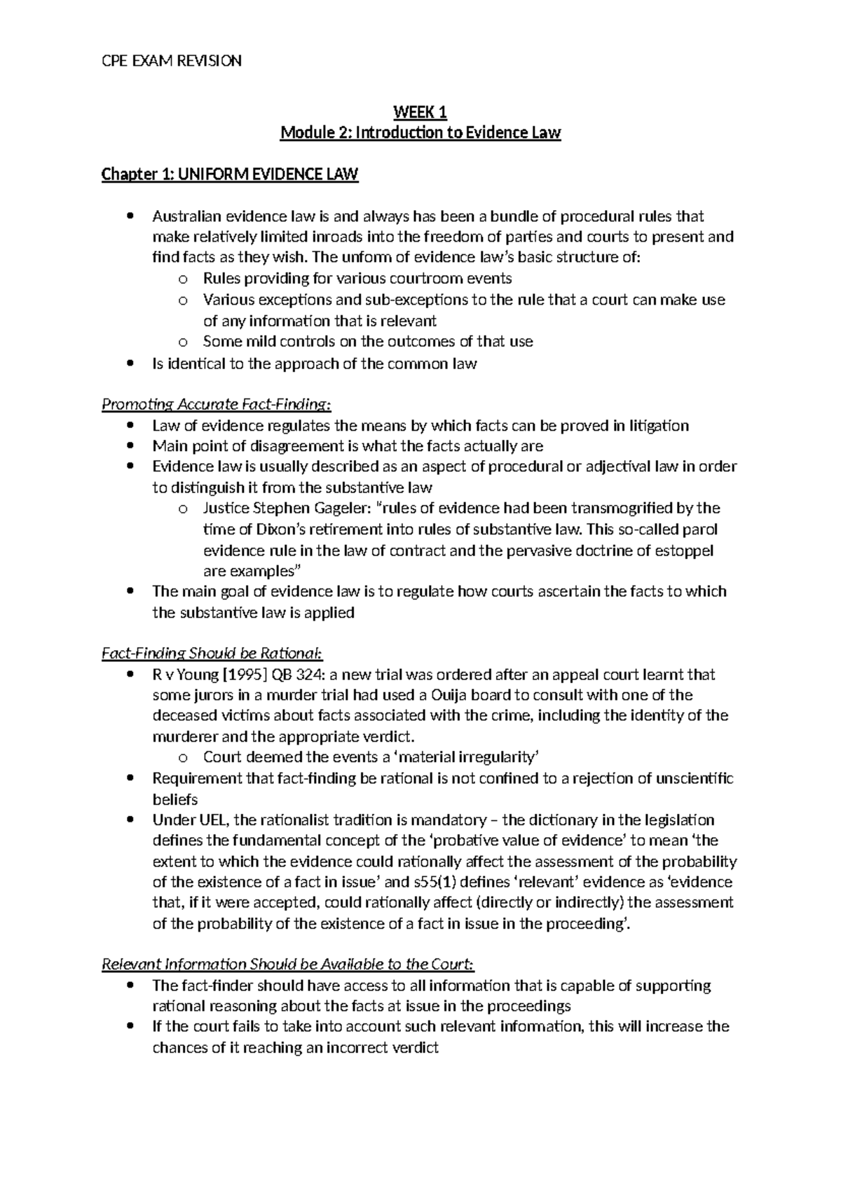 CPE-EXAM- Lecture Notes on Evidence Law and Judicial Notice - Document Preview