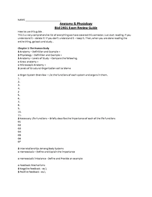 Anatomy & Physiology BIOL 2401 Comprehensive Final Exam Review Guide ...