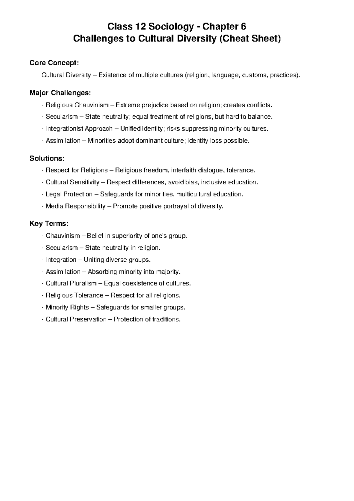 Class 12 Sociology Chapter 6 Cheat Sheet: Challenges to Cultural ...