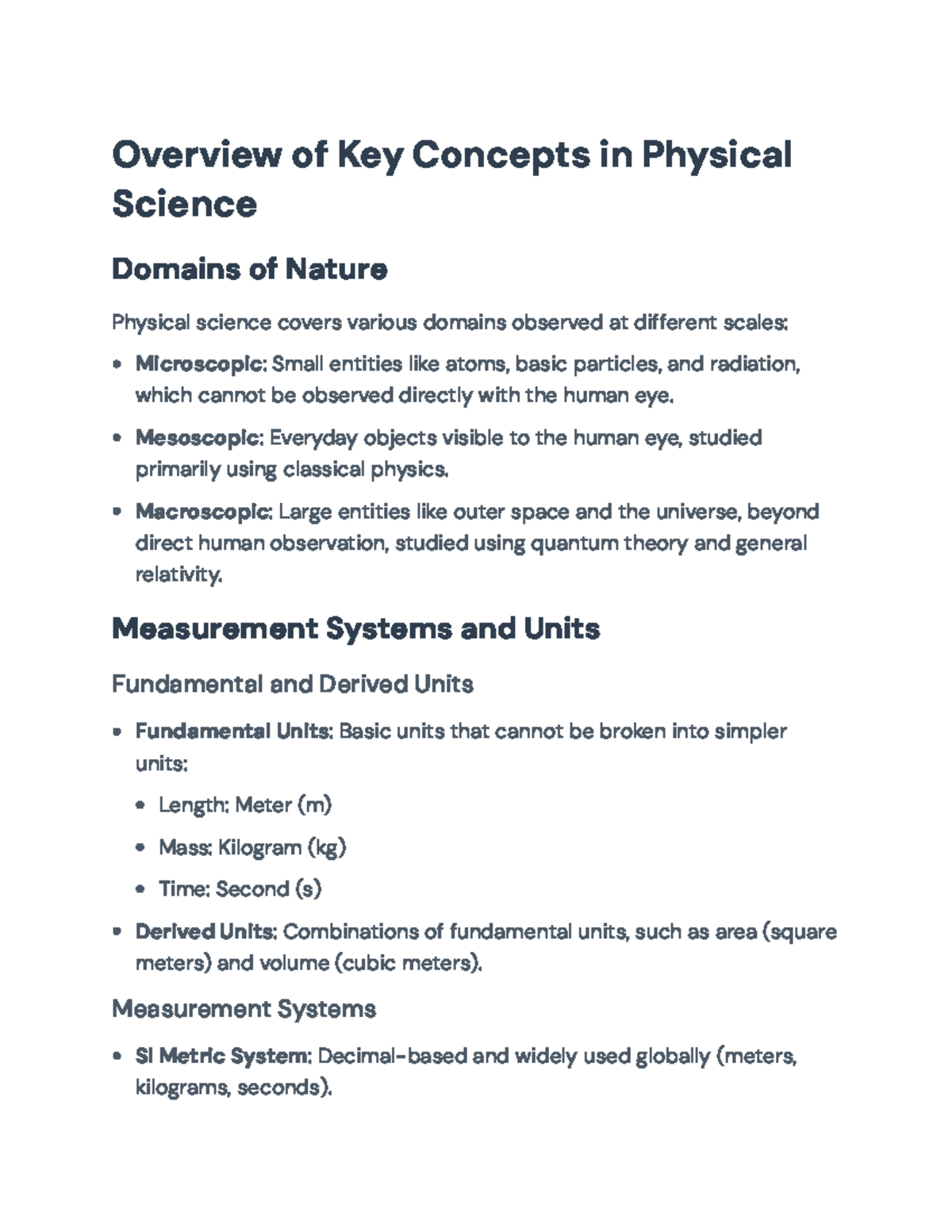 Fundamental Concepts in Physical Science: Overview and Key Principles ...