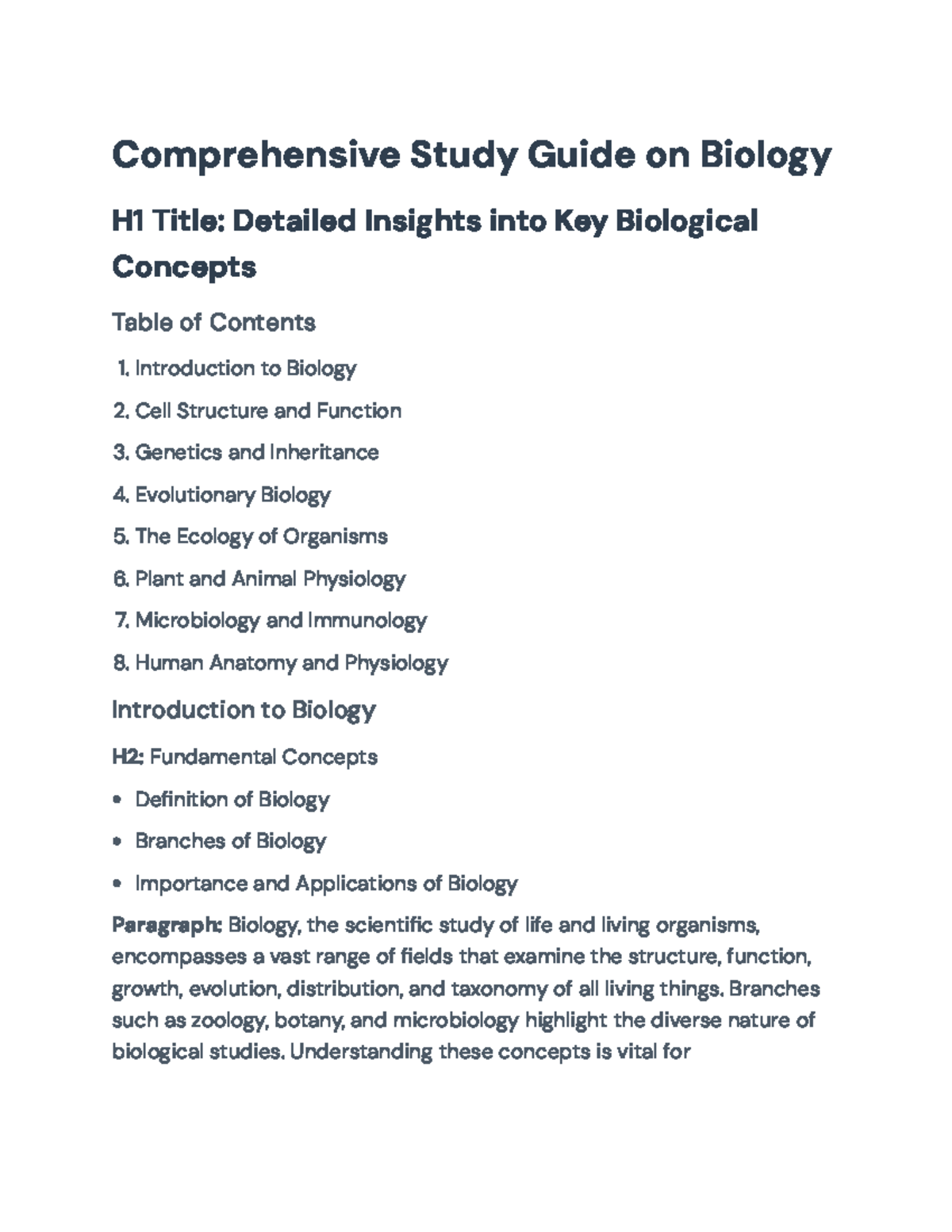 Comprehensive Biology Study Guide for Course BIO101: Key Concepts ...