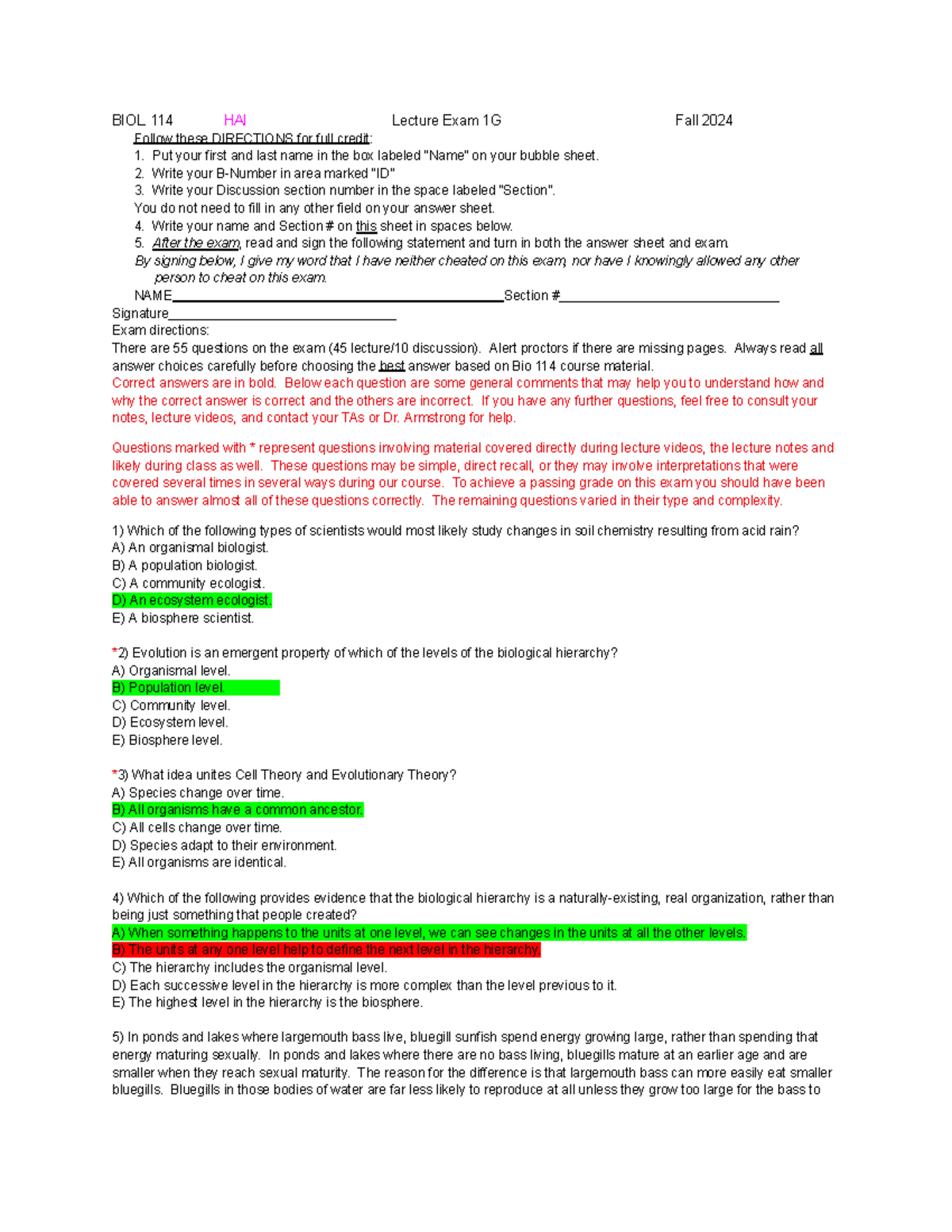 BIOL. HAI Exam 1 Practice Guide for Fall 2024 - Studocu
