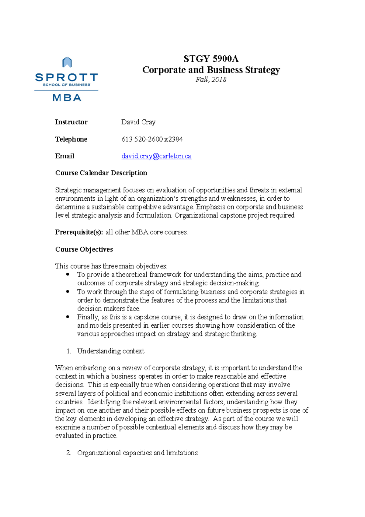 STGY 5900A - Corporate & Business Strategy Course Overview - Studocu