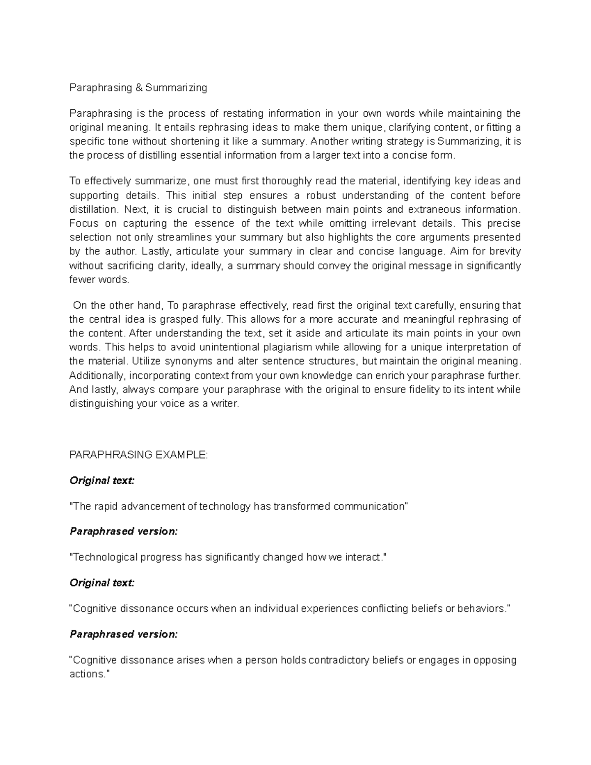Paraphrasing & Summarizing Techniques for Effective Writing - Studocu