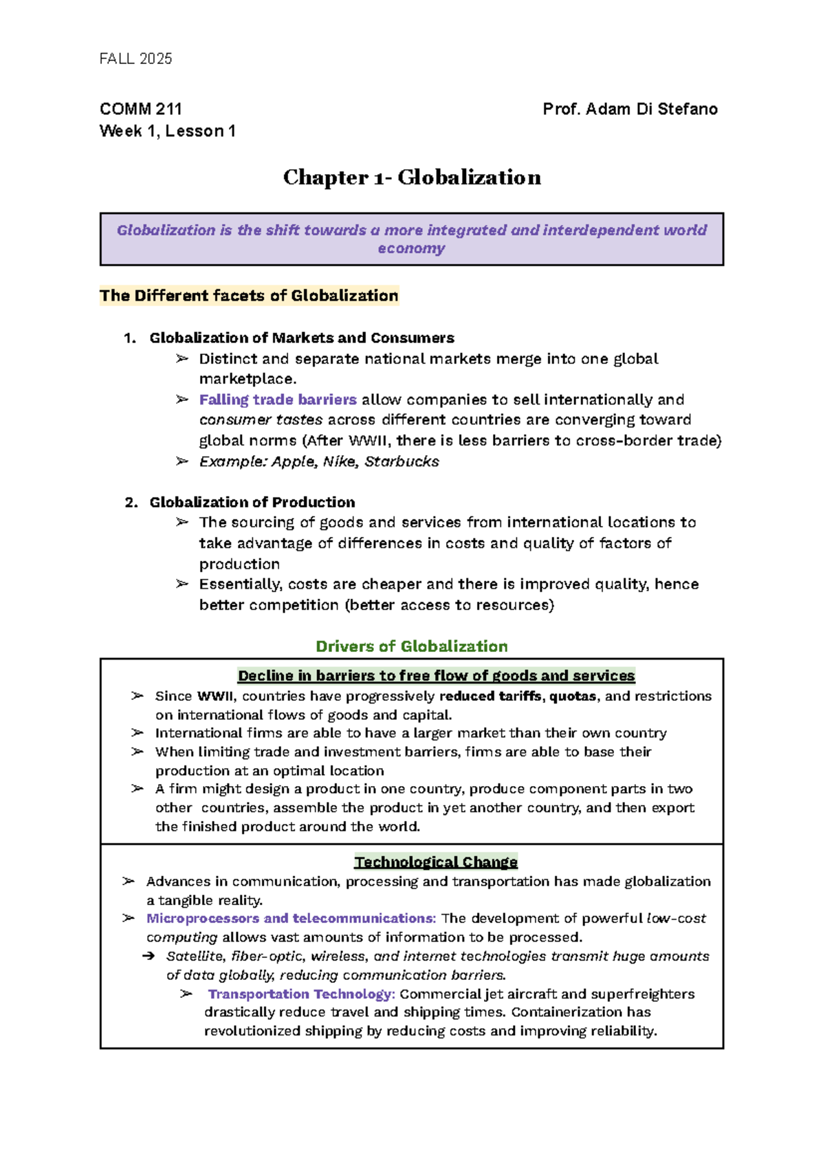 FALL 2025 COMM 211 Week 1, Lesson 1: Understanding Globalization - Studocu