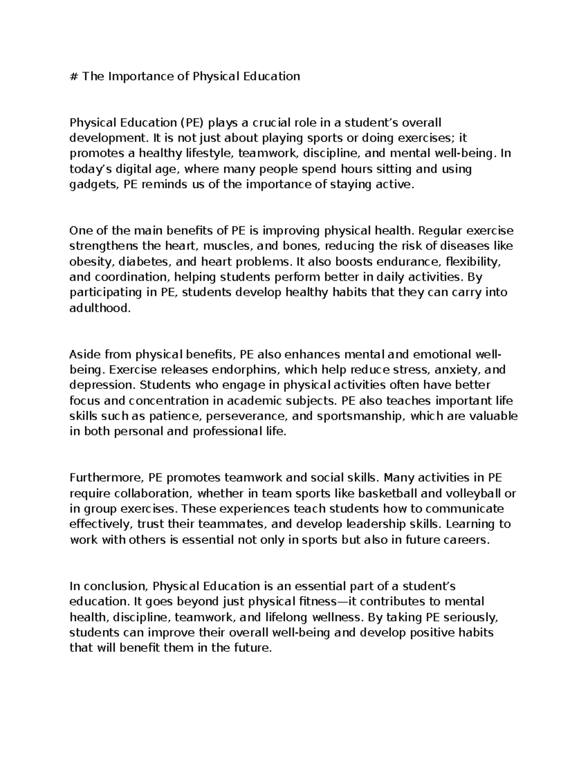 1212 - about PE - The Importance of Physical Education Physical ...