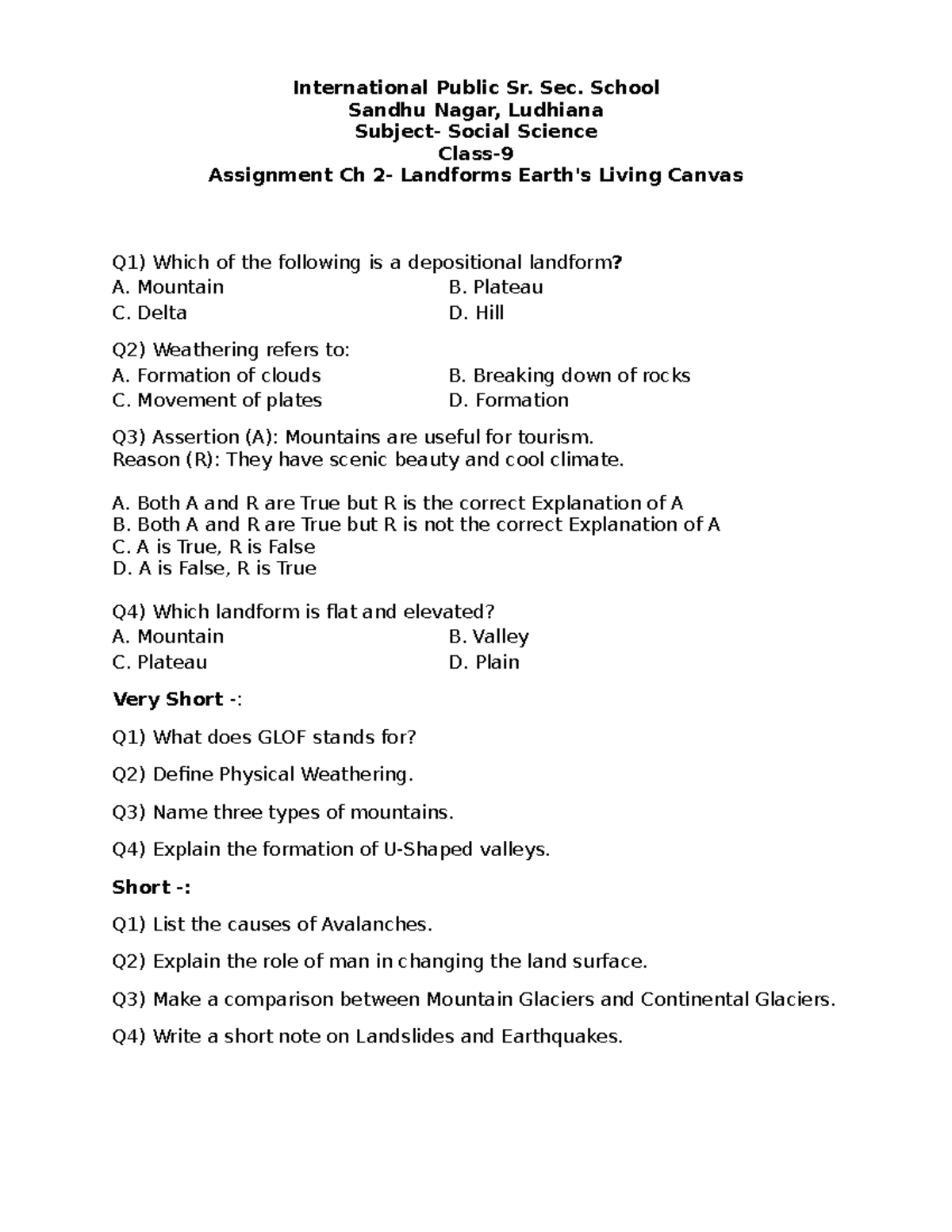 Ch-2 Social Science Assignment: Landforms & Weathering - Studocu
