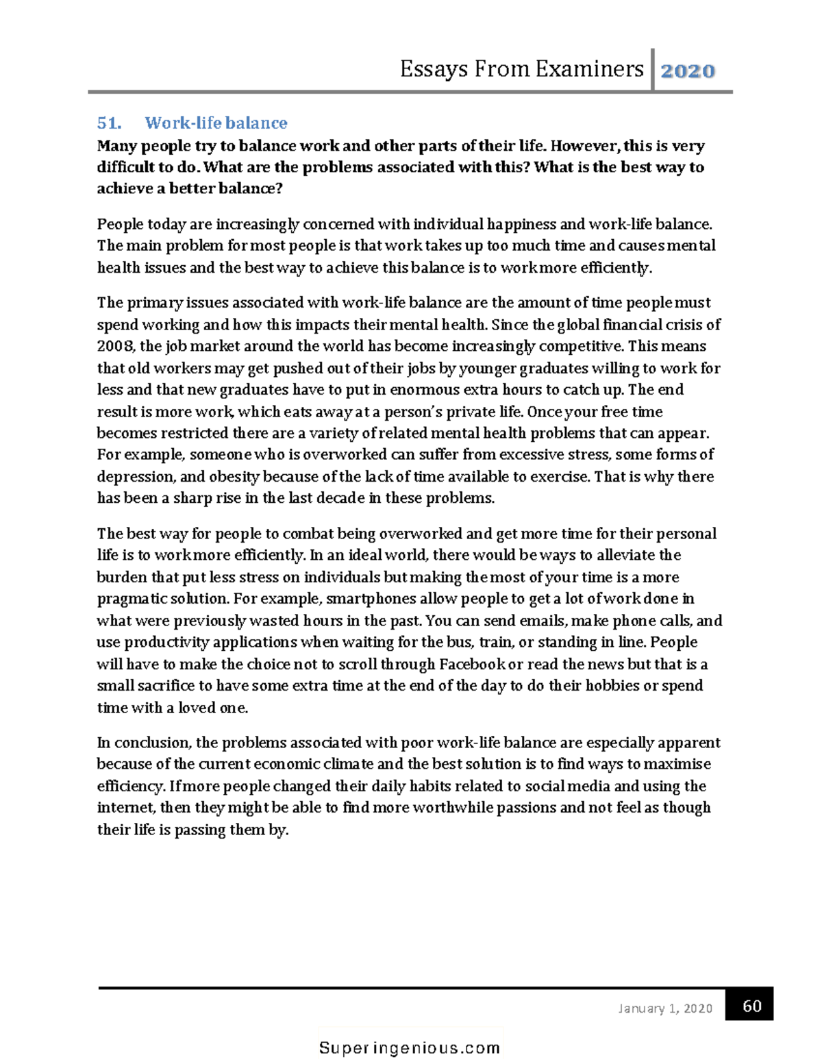 Task 2 - Sample Essays on Work-life Balance, Choices, and More - Studocu