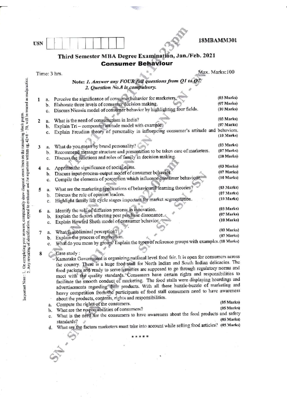 VTU QP 2 - Consumer Behaviour Exam Paper 18MBAMM301, 2021 - Studocu