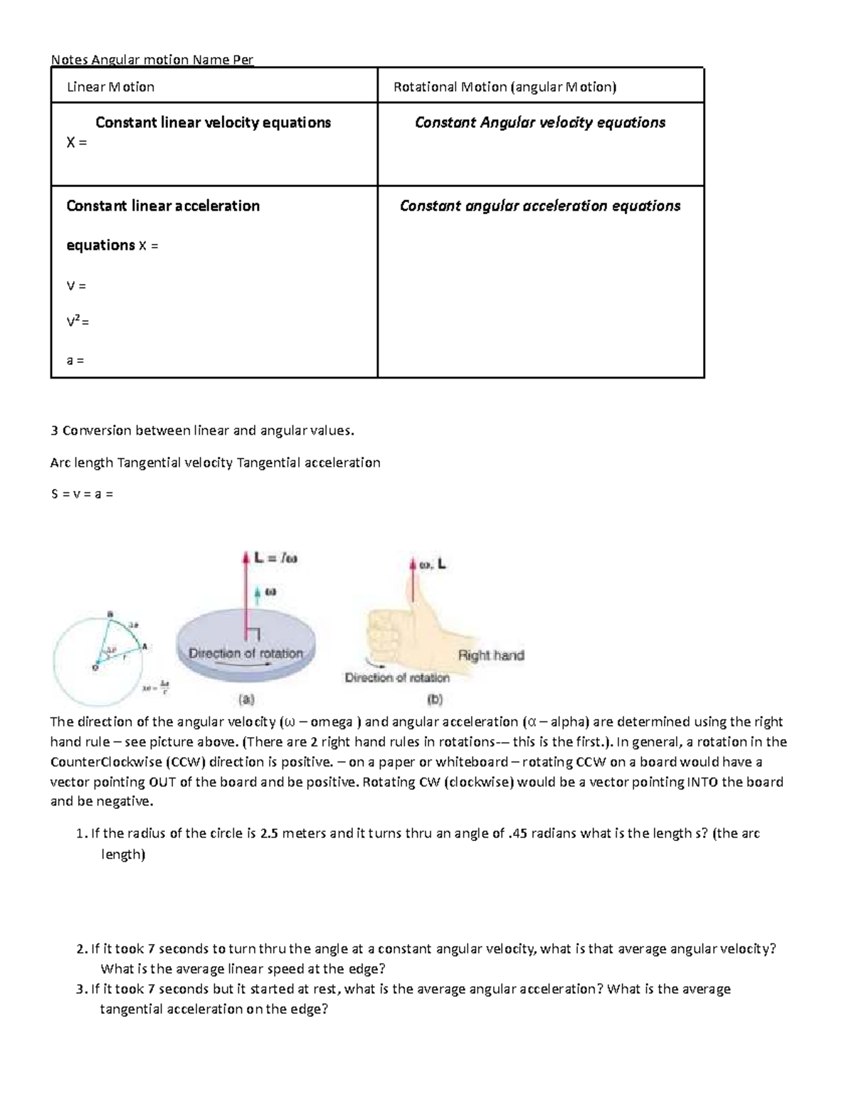 Angular Motion Notes: Key Concepts and Equations - Studocu