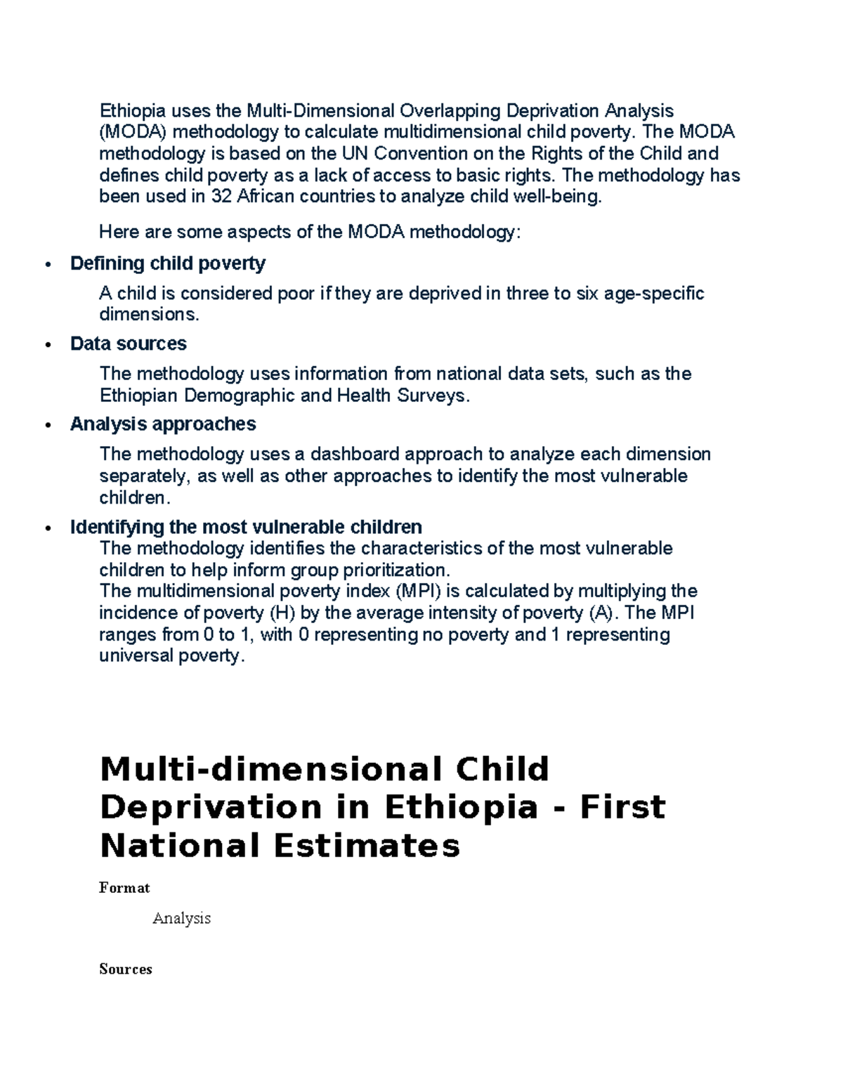 Ethiopia's multidimensional child poverty analysis using MODA ...