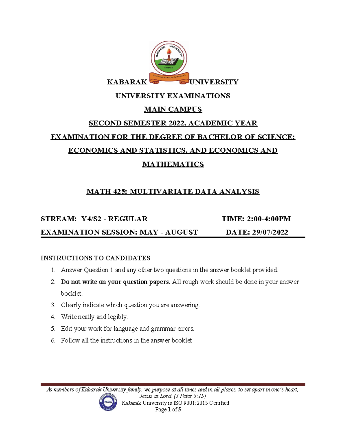 MATH 425 Final Exam: Multivariate Data Analysis - Kabarak University ...