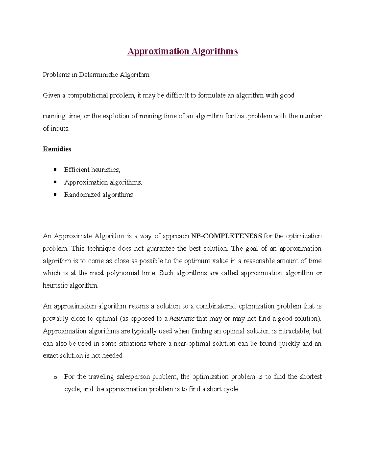 Approximate Algorithms - Approximation Algorithms Problems in ...