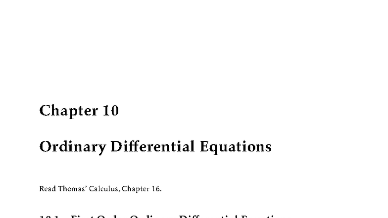 MA1521 Chapter 10: Introduction to Ordinary Differential Equations ...