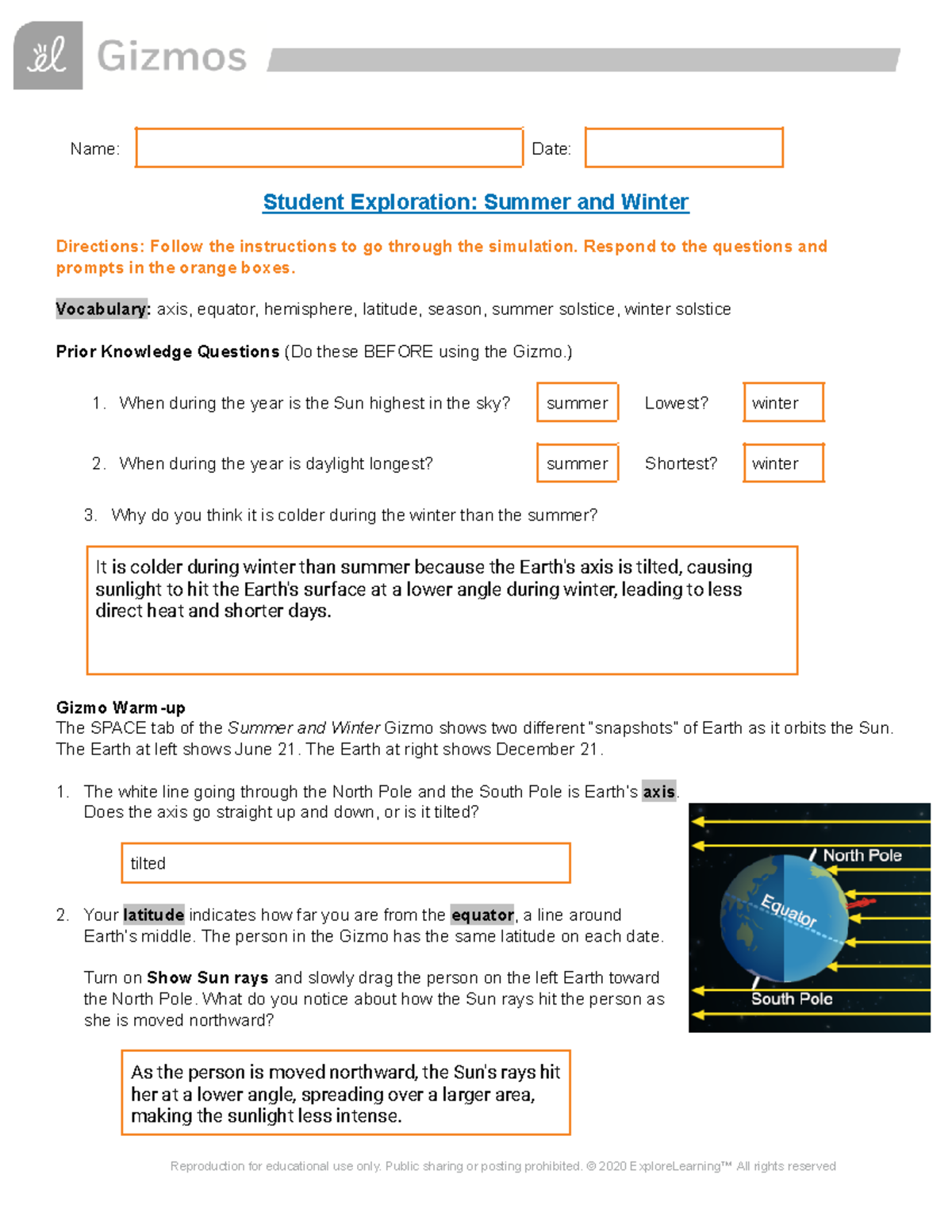 Summer and Winter Seasons Exploration - SE 2023 Study Guide - Studocu