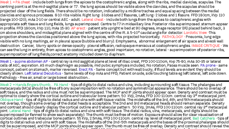 MRSC1150 - Week 1-5 Radiographic Positioning Memory Aid - Studocu