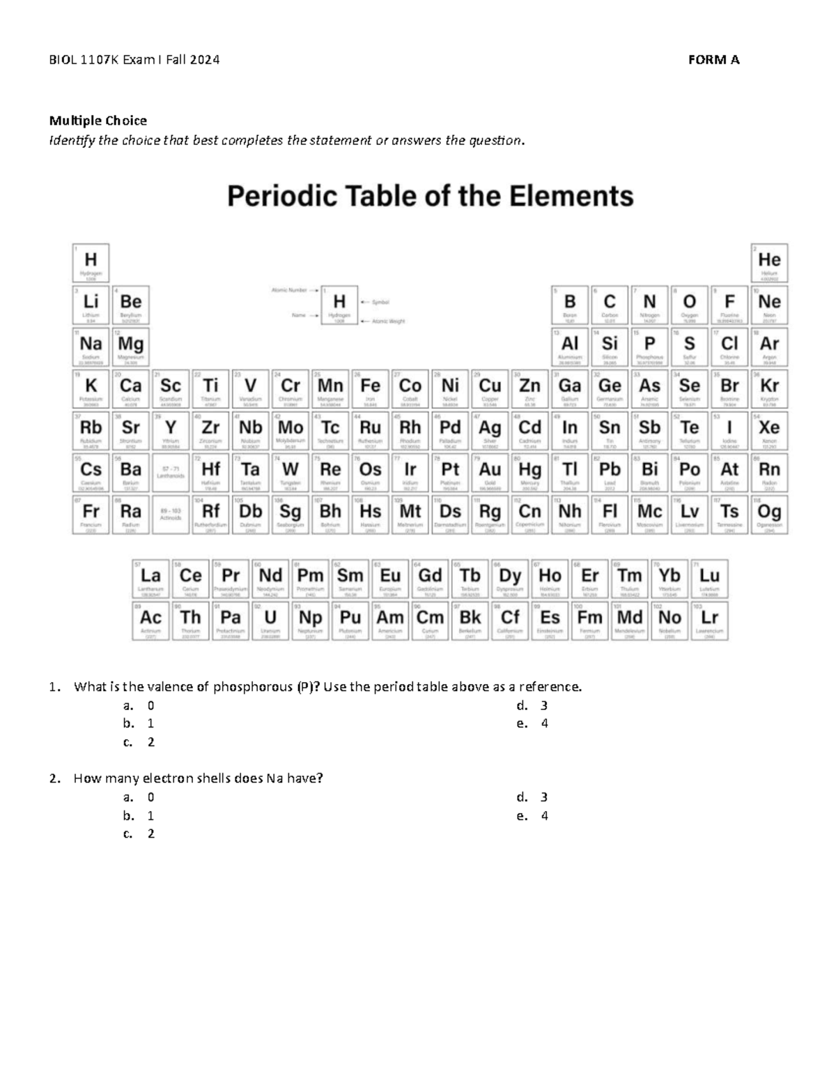 BIOL 1107K Exam I Fall 2024 - MCQ Study Guide (Form A) - Studocu