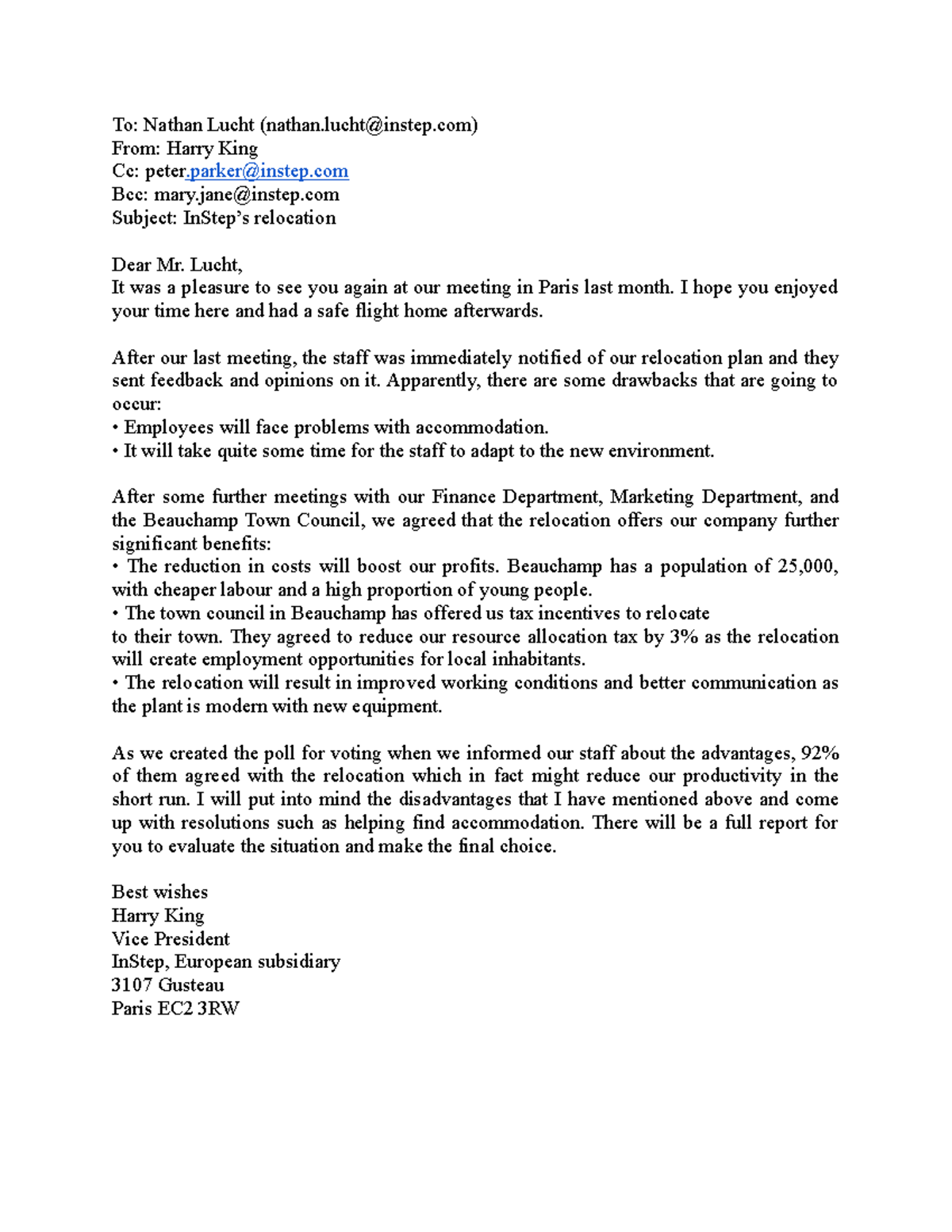 Case Study Email - To: Nathan Lucht (nathan@instep) From: Harry King Cc ...