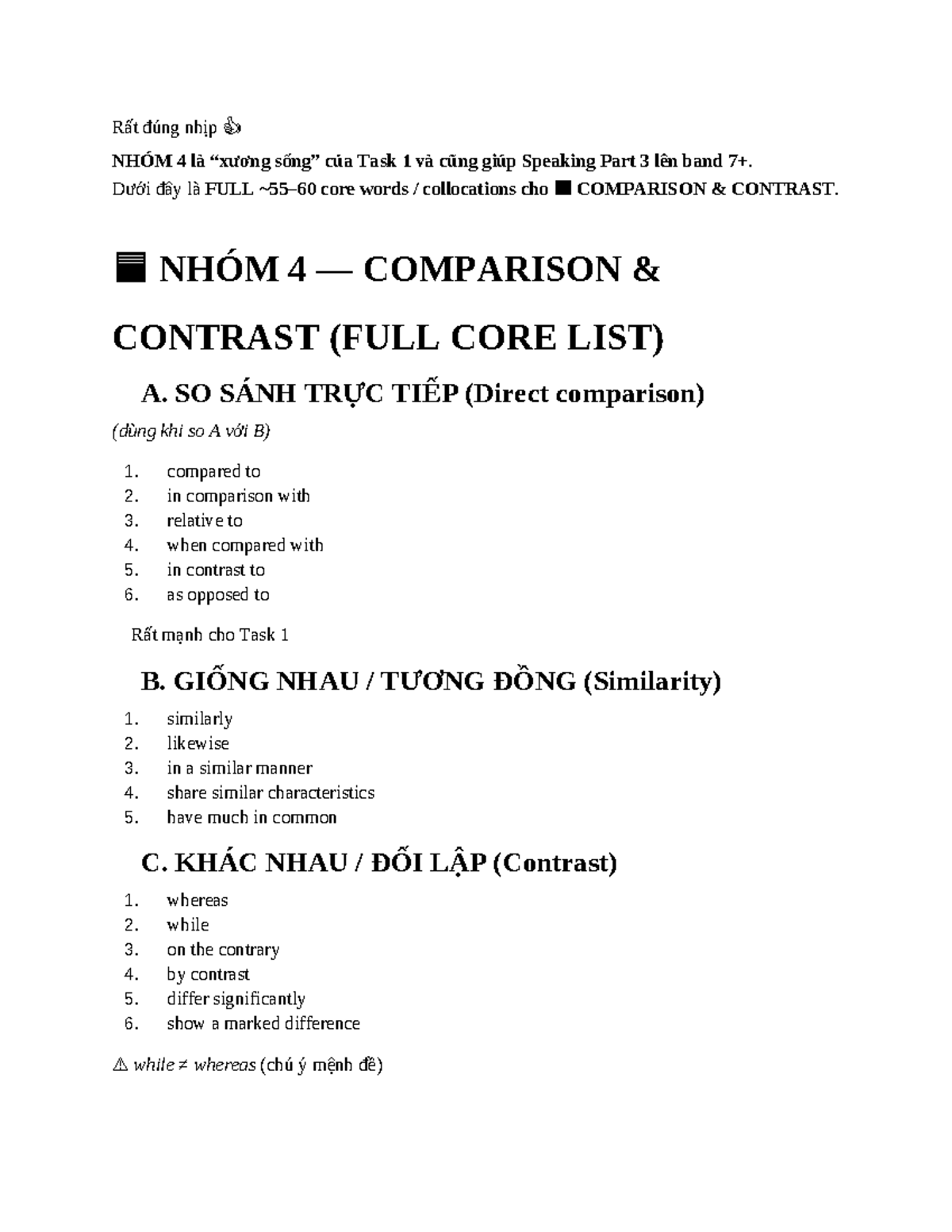 NHÓM 4 — Core Words for Comparison & Contrast in Task 1 - Studocu