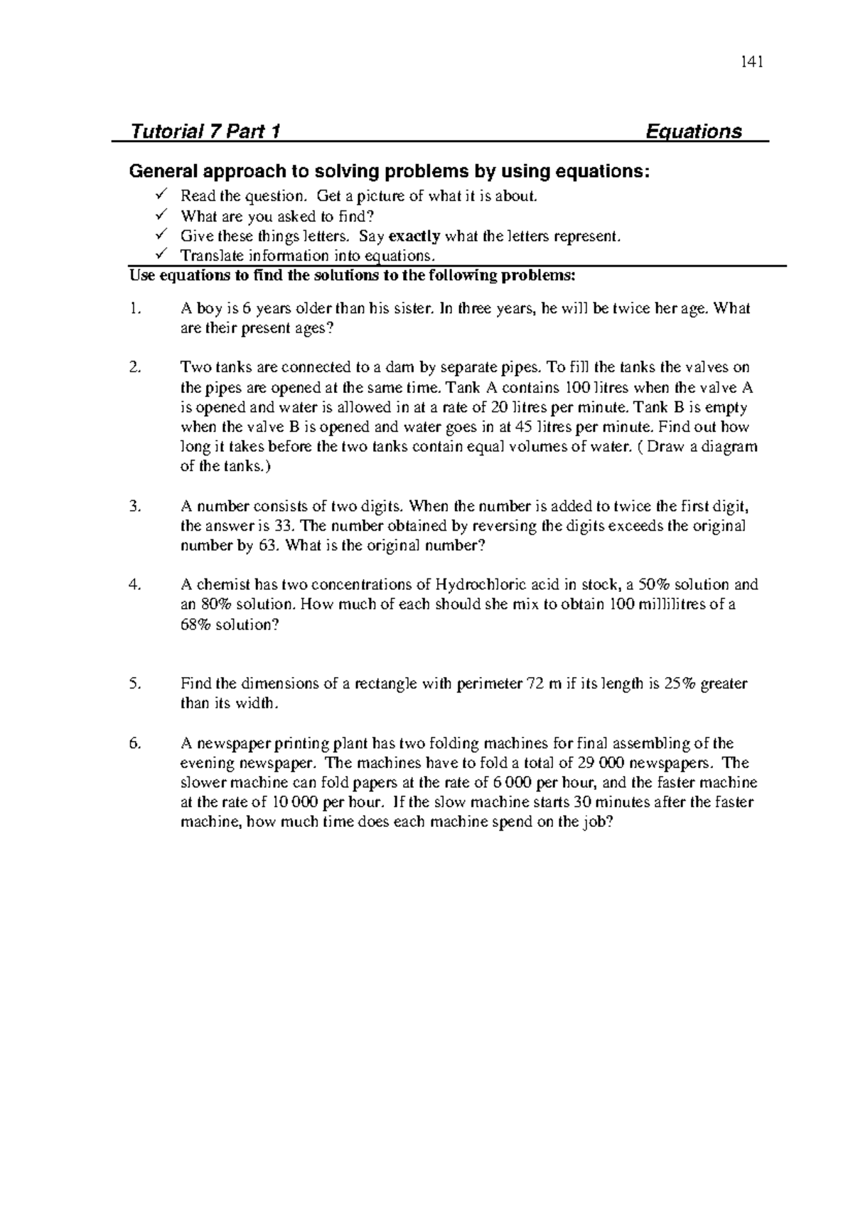 141 Tutorial 7 Part 1: General Approach to Solving Equations - Studocu