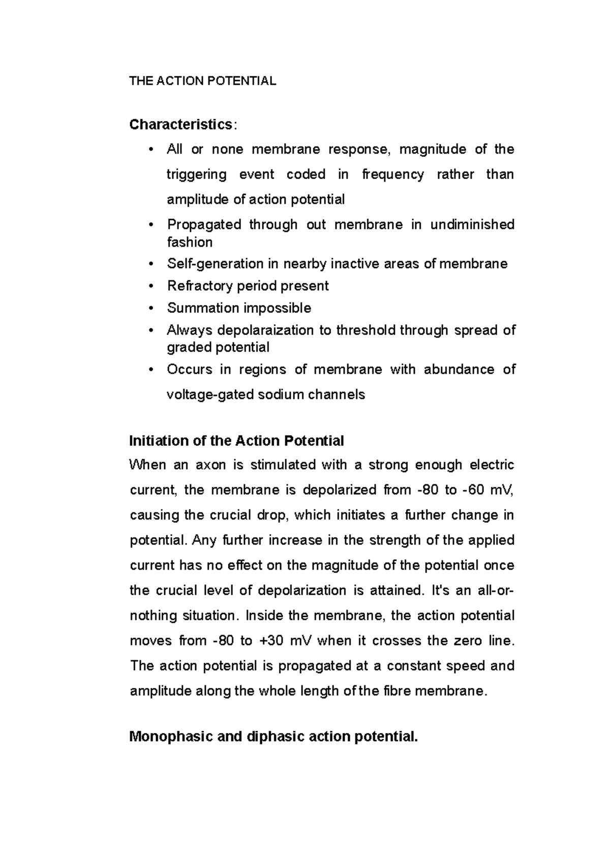 THE ACTION POTENTIAL - Lecture Notes 3 on Membrane Physiology - Studocu