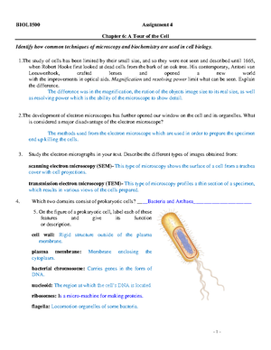 BIOL1500 Chapter 6: Roles and Functions of the Cell Structures ...