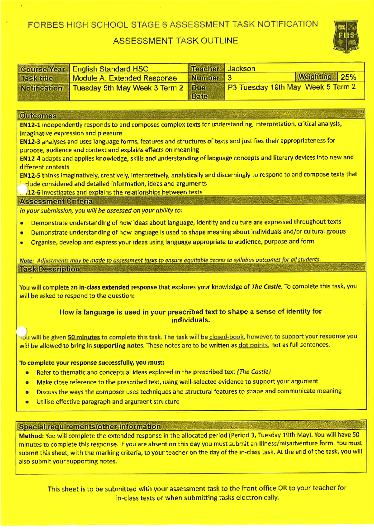 FHS English Standard HSC Module A: Extended Response - Studocu