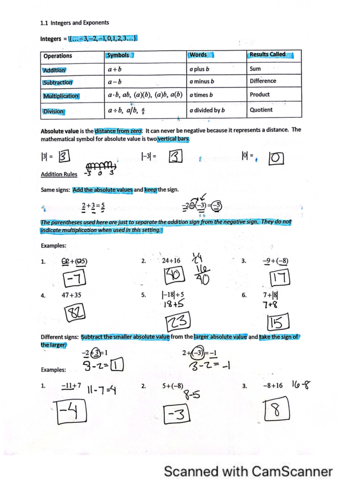 Algebra 1: Integers & Exponents Overview and Operations Guide - Studocu