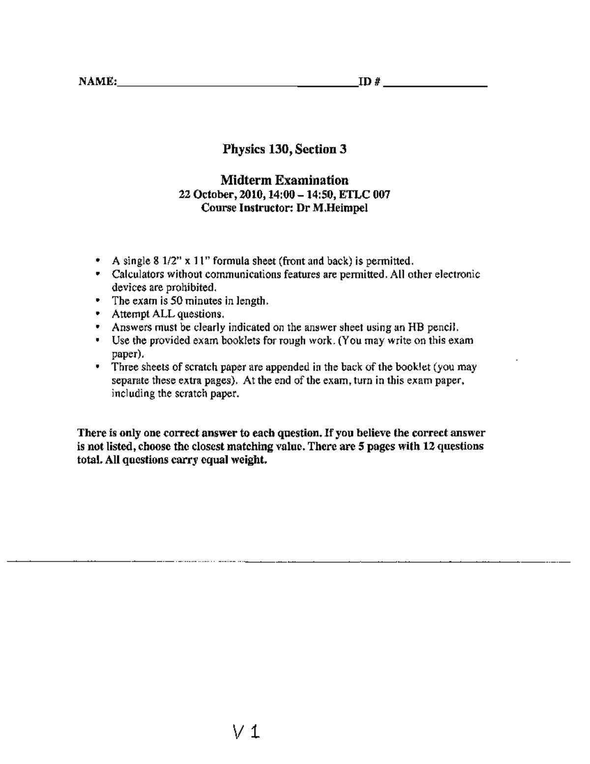 PHYS 130 Midterm Exam Practice Questions and Solutions - Studocu