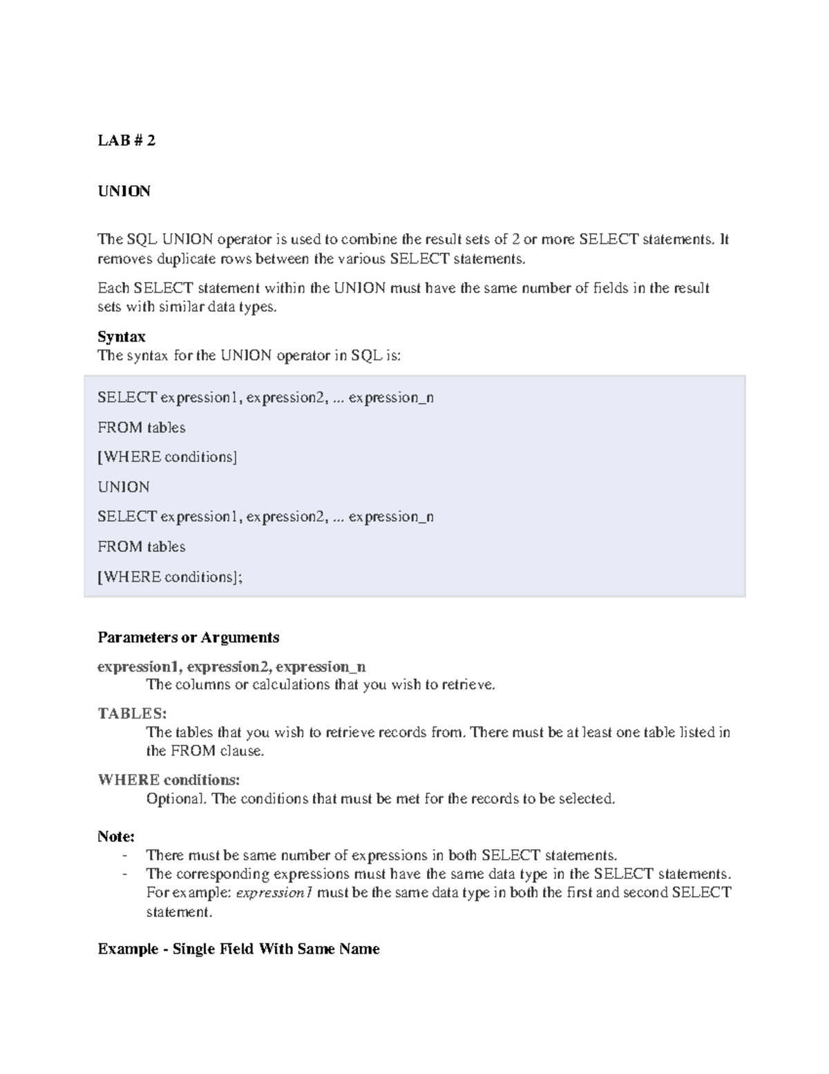 Lecture 3 - SQL UNION Operator in Distributed Database Systems - Studocu